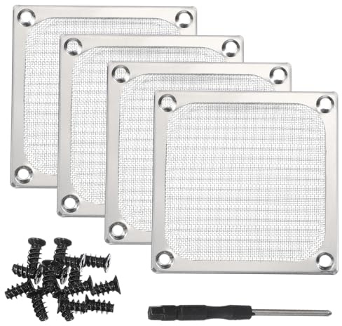 PATIKIL 83mm Fan Filter Grill, 4Pcs Ultra Fine Aluminum Mesh Ventilation Dustproof PC Cooling Fan Grill Covers with Screwdriver and Screws for Desktop Computer Case AC, Silver