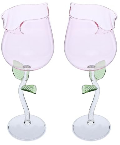 LOLIPPYY 2 pièces Lot de Verres à Vin Forme de Rose Gobelets Verre Fleur Transparents Élégants pour Mariage Cocktails et Anniversaires