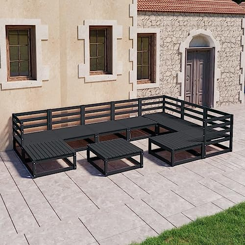 Frdhee Bistroset Outdoor Sitzgruppe Möbelset,10 TLG. Garten Lounge Set Schwarz Massivholz Kiefer,Für Balkon Garten,Schnell Zu Installieren,Vielseitig