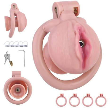 Sissy Peniskäfig Inverted Chastity Cage mit Schloss und 4 Verschiedenen Ringen Sex Spielzeug für die Männer Leichter Wasserdichter Keuschheitskäfig mit Gürtel für Mann Penis Bondage (A)
