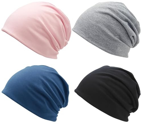 OhebEsx 4 Stück Chemo Kopfbedeckung Damen, Beanie Damen, Kopfbedeckung Chemo, Dünne Mütze Für Täglichen Komfort, Weiches Material Mit Anpassbarer Passform Für Vielseitige Nutzung