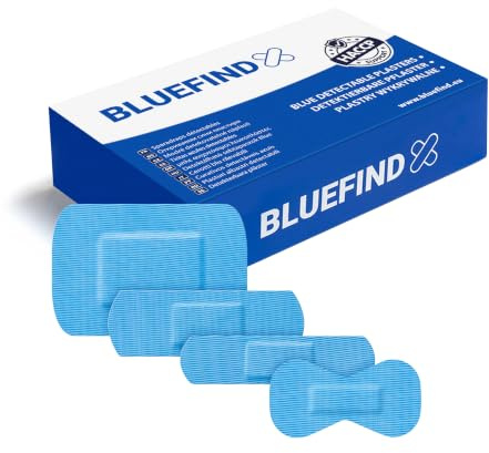 BLUEFIND Elastic Pflaster-Mix 4 Größen detektierbar Gastronomie 100 Stück | Blaue PU-Pflaster, wasserfest, atmungsaktiv, Lebensmittelindustrie – unterstützt die Eigenkontrolle nach HACCP-Grundsätzen