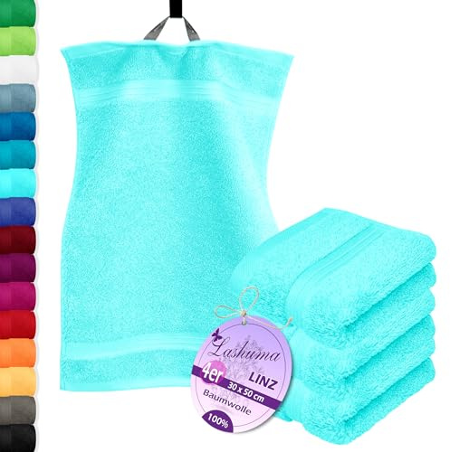 Lashuma Gesichtshandtücher Türkis, Linz Handtuchset 4 teilig, WC Handtücher klein 30x50