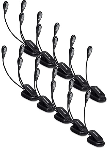 Showlite 10er Set Bright Light 4 LED Notenpultleuchte (2 lichtstarke LEDs, gleichmäßige Ausleuchtung, universell einsetzbar, lange Lebensdauer, inkl. Batterien) Schwarz