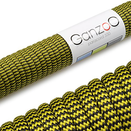Ganzoo Paracord 550 Seil, Nylon-Polyester, 4mm, Typ 3, 30 Meter, 7 Kernstränge, Outdoor-Schnur, Allzweck-Seil, Hundehalsband, Hundeleine, Armband knüpfen, Camping, Survival - schwarz gelb