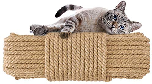 Aoneky Natural Sisal Hemp Rope for Cat Scratching Post Replacement, 3/8 Inch Refurbishment Cord to Repair Cat Tree, Tower & Protect Furniture, 66 FT