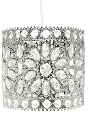 HOMION Easy Fit Antique Moroccan Tilly Design Chandelier Chic Ceiling Light Pendant Shade Crystal Droplet Fitting Decorations Gem Moroccan Style Fitting, Plastic/Metal (Silver)