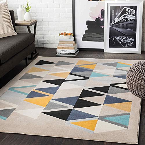 Livabliss Marietta Wohnzimmer Boho, großer Schlafzimmer 200x275 cm -für Esszimmer mit geometrischem Muster, Skandinavischer Wohnzimmer modern in Beige, Gelb, Blau