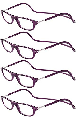 TBOC Occhiali da Vista Lettura [Pack 4 Unità] Montatura Viola Scuro +1.50 Diottrie Regolabili Pieghevoli Chiusura Clip Magnetici Vicino Donna Uomo Stanghette Appendere Collo
