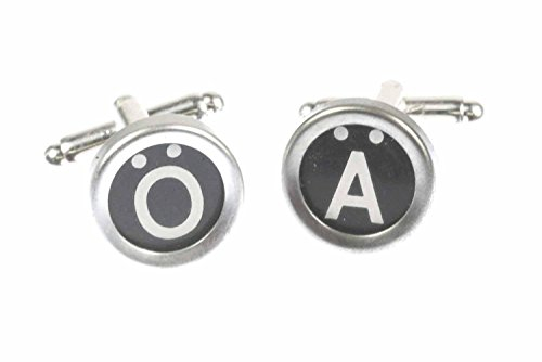 Miniblings Buchstabe Umlaut Initiale Schreibmaschine Manschettenknöpfe - Handmade I Manschettenknopf Cufflinks Hemdknöpfe I Holzbox inklusive - Buchstabe Umlaut Initiale Schreibmaschine