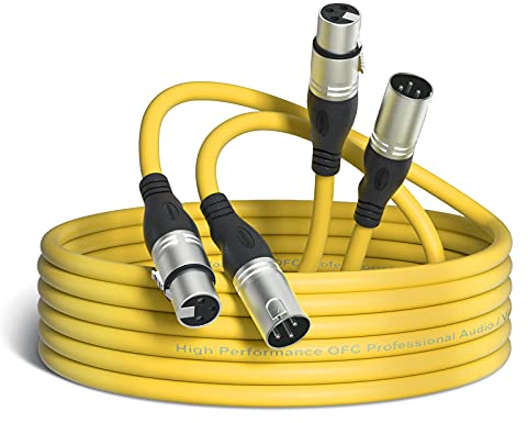 NUOSIYA 2 Pack XLR Cable, 10M/33ft Balanced Microphone Male to Female Extension Cable for Studio Recorder, Mic, Mixer, Speaker System, Phantom Power (Yellow)