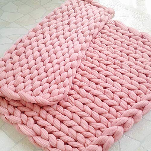 MANG Grobstrick Gestrickte Decke Weiche Strickdecke 80x80cm Grob Kuscheldecke Super Große Arm Zopfmuster Handgewebte Polyester Baumwolle, Weiß/Rosa/Grau