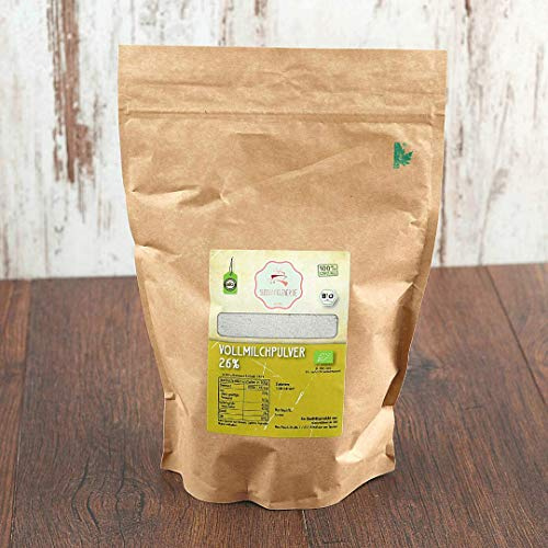 süssundclever.de® Bio Vollmilchpulver | 26% | 1,0 kg | sprühgetrocknet | aus Deutschland | plastikfrei und ökologisch-nachhaltig abgepackt