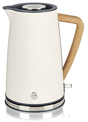 Swan Nordic Rapid Boil Jug Kettle, Wood Effect Handle, Soft Touch Housing and Matte Finish, 1.7 Litre, Cotton White (SK14610WHTN)