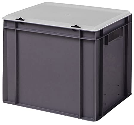 Design Eurobox, stapellåda, förvaringsbehållare, plastlåda i 5 färger och 16 storlekar med transparent lock (matt) (grå, 40 x 30 x 33 cm)