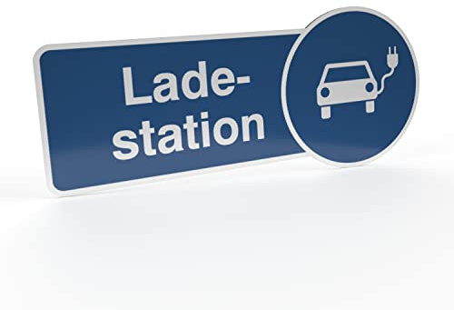 Betriebsausstattung24® Hinweisschild Ladestation E-Auto | Aluminium- Verbundplatte (BxH): 30,0 x 13,0 cm | Befestigungsart: Zum Verkleben oder Verschrauben | Ladestationskennzeichnung