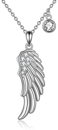 VONALA Guardian Angel Wings Kette 925 Sterling Silber Anhänger Halskette mit Cubic Zirconia Engelsflügel Schmuck Geschenk für Damen Mädchen (Guardian Angel Wings)