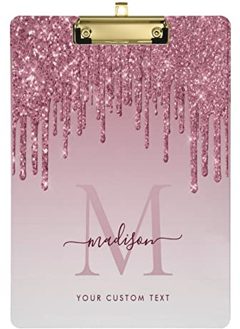 Personalisiertes rosa Acryl-Klemmbrett, A4, Briefformat, Hartfaserplatte mit Text-Logo, für Büros, Schule, Klassenzimmer, 22,9 x 31,8 cm, mit niedrigem Profil-Metallclip