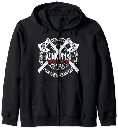 Viking World Tour with Backprint Viking Axe Hatchet Raid Zip Hoodie