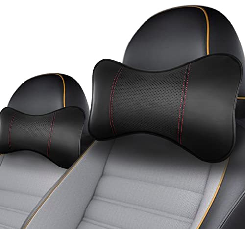 Hysami Auto-Nackenkissen, verstellbar, Memory-Schaum, echtes Leder, Kopfstützenkissen für Erwachsene und Kinder, 2 Stück