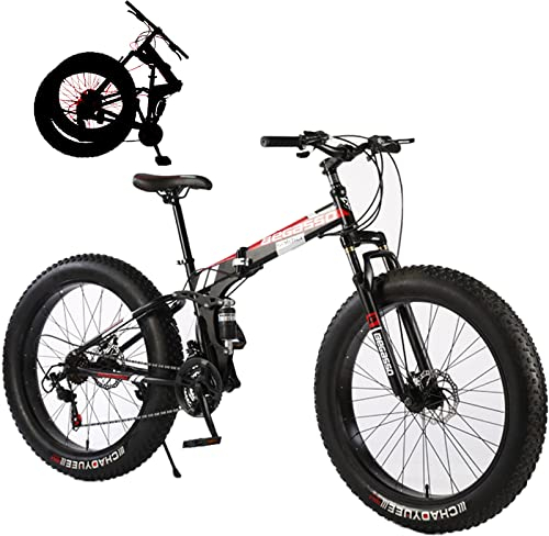 Neumáticos Gordos Fette Reifen Faltrad-Klapprad für Erwachsene Discbremse Faltfahrrad-Herren-Damen 21 Gang Kettenschaltung Folding City Bike Rahmen Aus Kohlenstoffstahl,Black,26inch