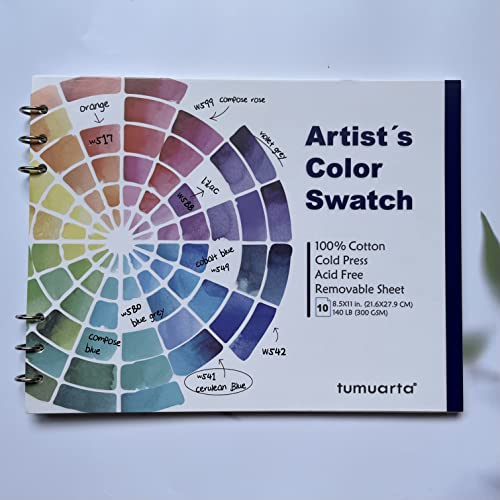 tumuarta Künstler's Musterbuch, 100% Baumwolle, 21.6x27.9 CM, 300GSM, 10 abnehmbare Blätter, Kaltpressung, säurefrei, Farbtagebuch für Aquarelle, Acryl, Ölpastell und mehr Nass- und Trockenmedien