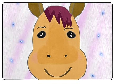 ResKiu Cartoon Pferdekopf Starke Anti-Rutsch-Fußmatte,Haustürmatte Außeneingang,Bedrucktes Muster Teppich,Fußmatte lustig