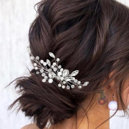 Ushiny Braut Haarschmuck Kristall Braut Hochzeit Haar nadel Silber Perlen Haarspange Strass Stylist Haarschmuck für Frauen und Mädchen