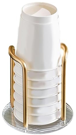 Porta tazze da caffè in carta, usa e getta, con base stabile, dispenser di tazze usa e getta in plastica, per piani di lavoro della cucina, casa, bar, caffetteria, snack (oro)