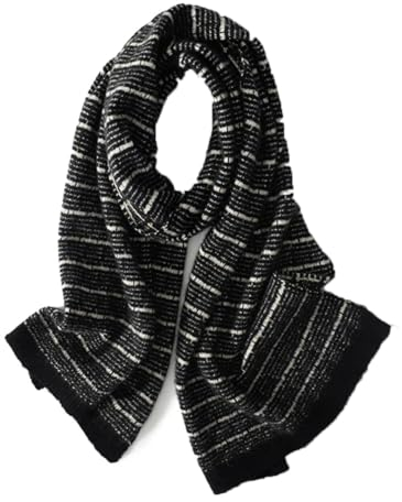 Kaschmir-Schal für Herren und Damen, Winter, gestrickt, gestreift, warm, Nackenschutz, Erwachsene, Unisex, Schwarz , One size
