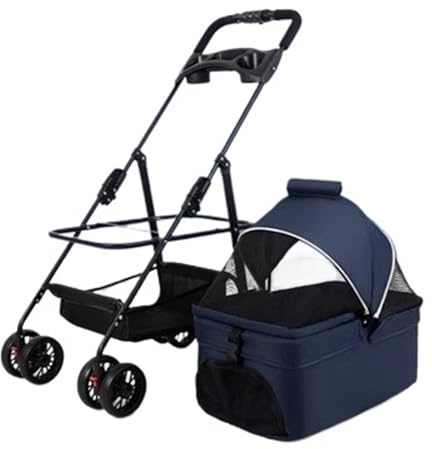 Leichter Haustier-Kinderwagen Haustierwagen, Transportwagen for Hunde und Katzen, tragbares, faltbares Trennauto für Hunde/Katze auf der Reise (Color : Blauw)