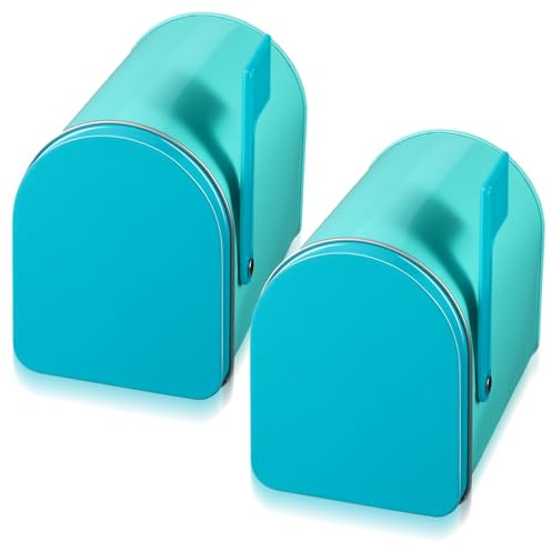 Tandefio 2 Pcs 5'' x 3'' Tinplate Toy Mailbox, Cyan