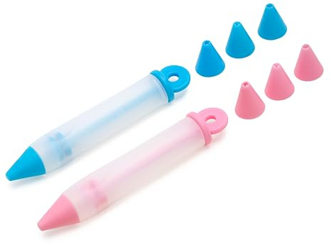 Cake Decorating Pens - Cake Icing Pen Kit of 2 with 8 Tips - Silicone Syringe for Decorating Cake & Cookie - Cake Decorating Tools for Squeeze, Drawing Lettering Cream & Chocolate