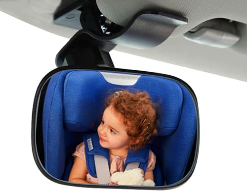Clip On Car Baby Mirror, Ampper Adjustabe HD Glass Convex Wide Angle Interior Rearview Baby Rear Facing Mirror (Framed Rectangle, Small, 3.5 X 2.2)