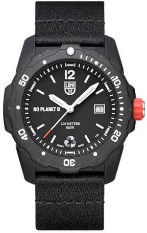 Luminox Bear Grylls Survival ECO NO Planet B Herren Armbanduhr mit Band aus 100% recyceltem Ozean Plastik, Farbe: Schwarz, Gehäusedurchmesser: 42 mm, Wasserdichtigkeit: 200 m, XB.3722.ECO