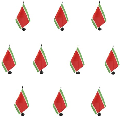 AZ FLAG Lot de 10 Drapeaux de Table Guadeloupe indépendant 21x14 cm | Usage intérieur Drapeau de bureau guadeloupéen finition cousue et bords renforcés avec mât en plastique et socle en plastique