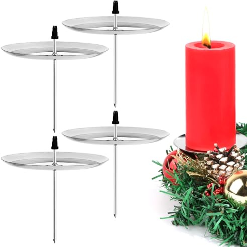 BOFUNX 4 Stücke Kerzenhalter Adventskranz Silber Kerzenstecker 7.5cm Kerzenteller Metall Kerzenhalter für Adventskranz Weihnachtskranz Weihnachtsdeko