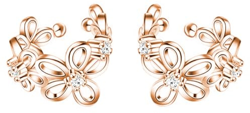 LÖB Ohrklemme 750er Roségold Vergoldet Zirkonia Blumen, Damen Ohrringe Fake Piercing Ring Ear Cuff Creolen Ohrmanschette Minimalistisch Modern Rose Gold Schmuck