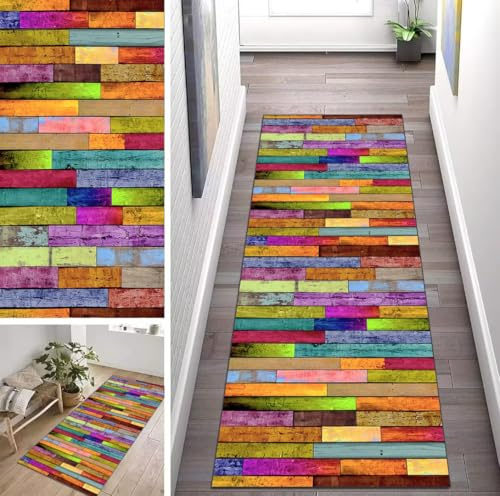 ZUZEKU Läufer Flur Küche Waschbar rutschfest 70X240cm Abstrakte Bunt Vintage Lang Küchenteppich Flurteppich Teppich Fur Korridor Wohnzimmer Schlafzimmer Meterware Anpassbar