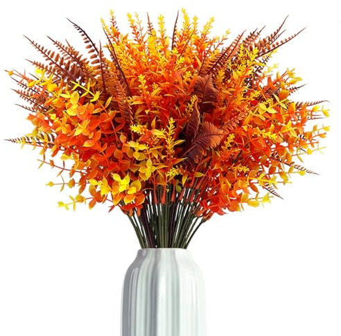 Tongyixin 9 Bündel Künstliche Herbstblumen Herbstdeko Künstlich Eukalyptus Herbststrauß,Herbstzweige Lavendel Blätte Kunstblume Deko,Herbst Hochzeitsdeko für Innen Draußen Tisch Gart (Autumn-Orange)