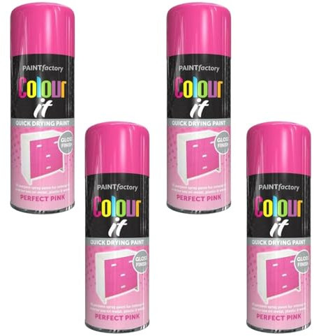 GSV Essentials Perfect Pink Aerosol Spray Paint, Gloss Finish, Quick Drying, Bright Colour, Durable And Long Lasting, Interior Exterior Use On Metal, Plastic, Wood, 250ML (4PCS)