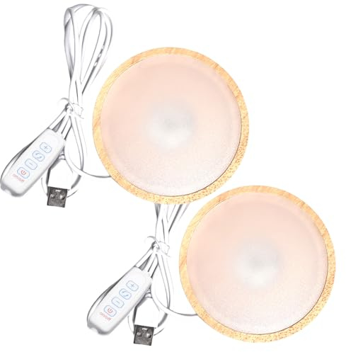 Lot de 2 socles LED en bois - 3 couleurs - Éclairage en bois - Socle lumineux LED rond pour bloc de verre - Éclairage d'ambiance - Œuvre d'art en cristal de verre en forme de boule (lumière chaude)