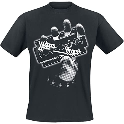 Judas Priest British Steel Hand White Homme T-Shirt Manches Courtes Noir 4XL