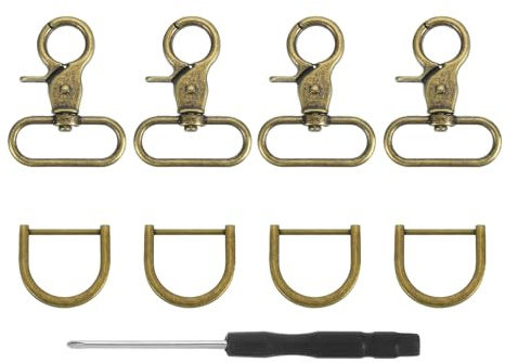 sourcing map 4Pcs Swivel Snap Hook, 32mm(1 1/4) Trigger Snap with D Ring Heavy Duty Metal Lobster Claw Clasp Lanyard Clips for Straps Bags Belting Leathercraft, Bronze