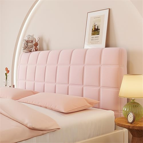 Hearda Einfarbig Kariert Bett Kopfteil Bezug,Weich Strecken Bett Kopfteil Hussen,Staubdicht Bettkopfteil All-Inclusive Bettkopfteil Bezug für Schlafzimmer Bett Dekor Kopfteil (200cm,Rosa)