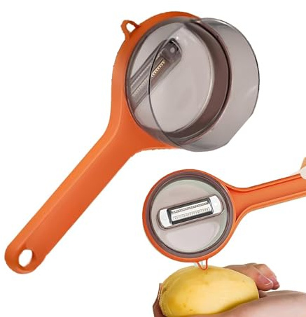 Pelador de verduras de doble cara | Pelador de acero inoxidable con caja de almacenamiento | Ideal para patatas, zanahorias, calabacines | Pelador ergonómico, compacto, fácil de limpiar, accesorios