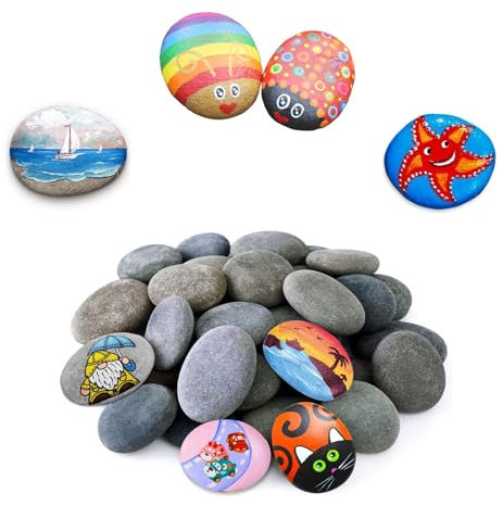 20 Piezas Piedras Creativas Pintadas a Mano, Piedras Planas Grandes, Hand-Painted Creative Stones, Piedras para Pintar, Decorativa Guijarros, para Manualidades, Macetas, Acuarios