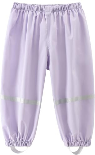 Fewlby Kids Waterproof Trousers Girls Boys Rain Trousers Lightweight Mud Proof Pants Outdoor Rain Wear with Reflective Strips for Outdoor Play, Purple 10-11 Years