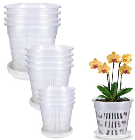 Armastuse orkidékruka transparent, 12 stycken orkidéer överkrukor blomkrukor för orkidéer, för inomhus utomhus balkong skrivbord (11,14, 16 cm) innehåller ingen grundskål
