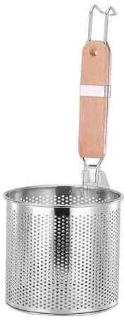 Passoire en acier inoxydable avec manche en bois, passoire à mailles fines pour pâtes et raviolis Tja776 (Silver, 42.5x18cm)